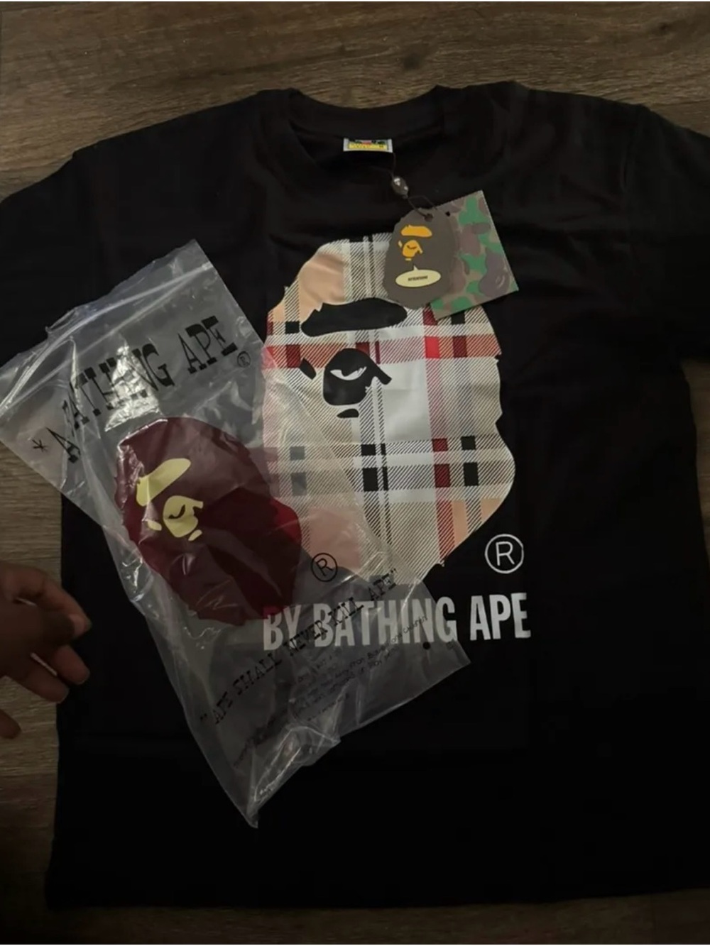 A Bathing Ape Black Plaid Ape Head Short Sleeve Tee